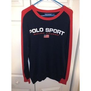 NWT Polo Sport Ralph Lauren Men's Crewneck Flag Sweater Pullover Navy Red Size-M